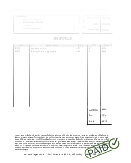 PDF invoice with green PAID stamp in the bottom right corner